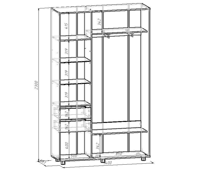 Шкаф-купе PRIME, 140х45х230 Шимо светлый с зеркалом